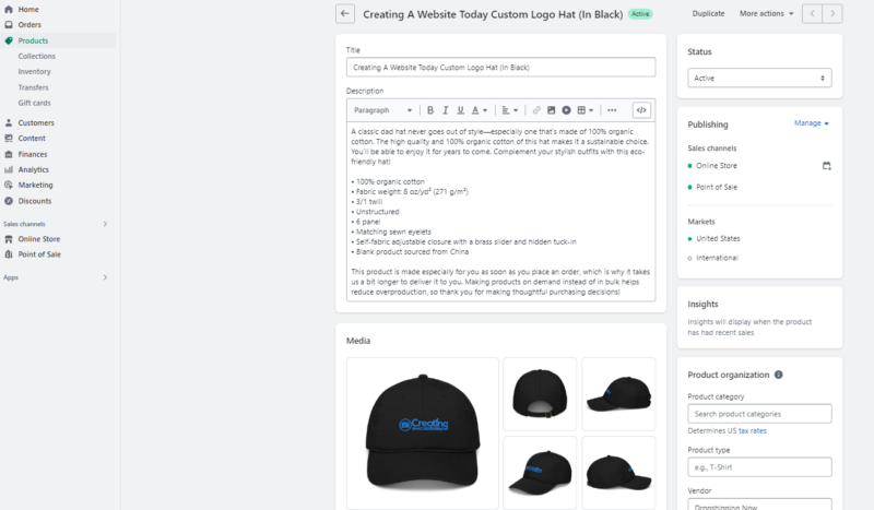 editing dropshipping product in Shopify