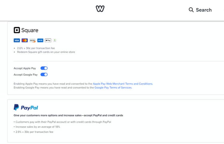 payment support on weebly
