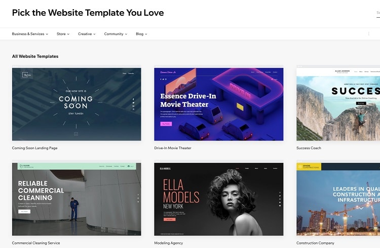 different wix templates