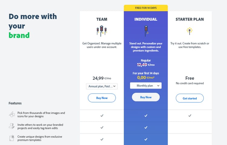 pricing plan on adobe