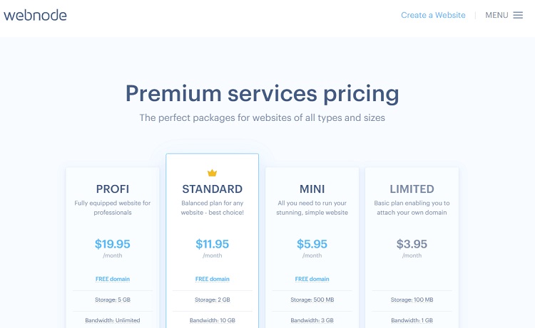 pricing plans for webnode