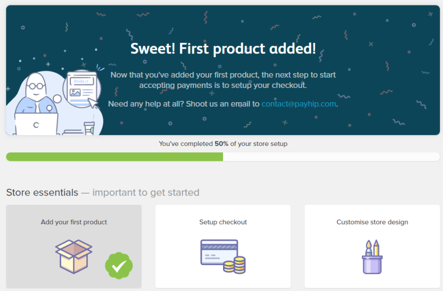 Payhip dashboard after adding first product