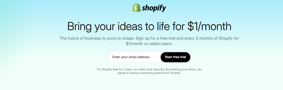 Shopify free trial $1 month for 3 months