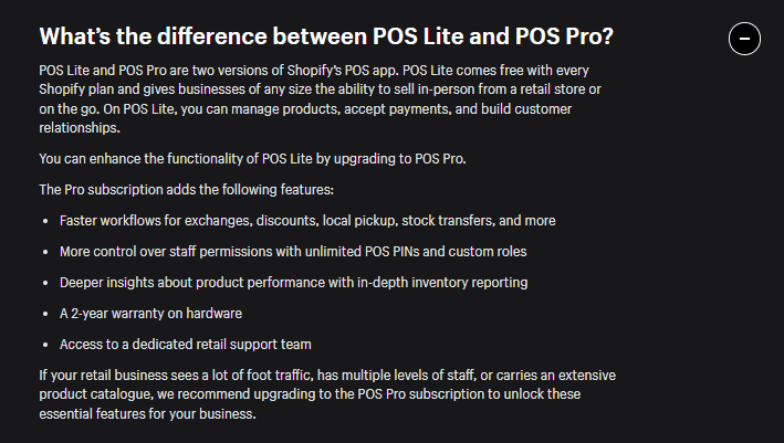 Difference between pos lite and pos pro