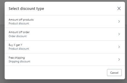 select discount type for Shopify store