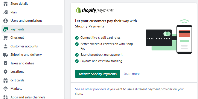set up shopify payments