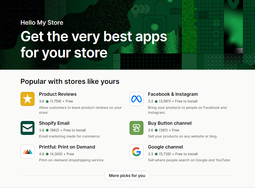 shopify app store main page