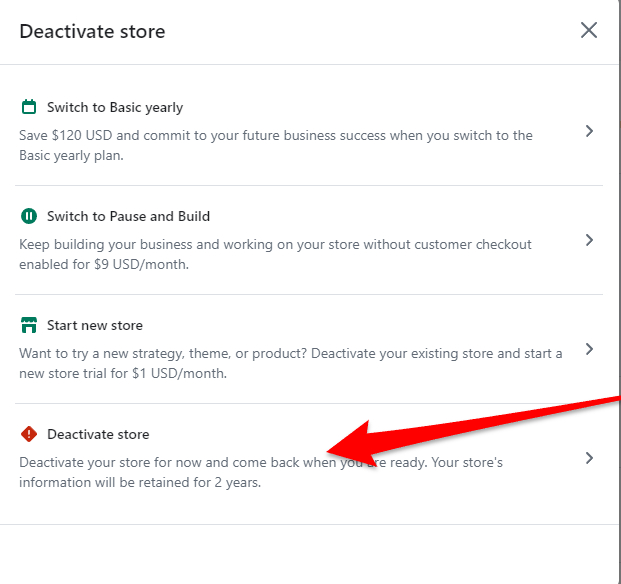 Deactivate your Shopify store