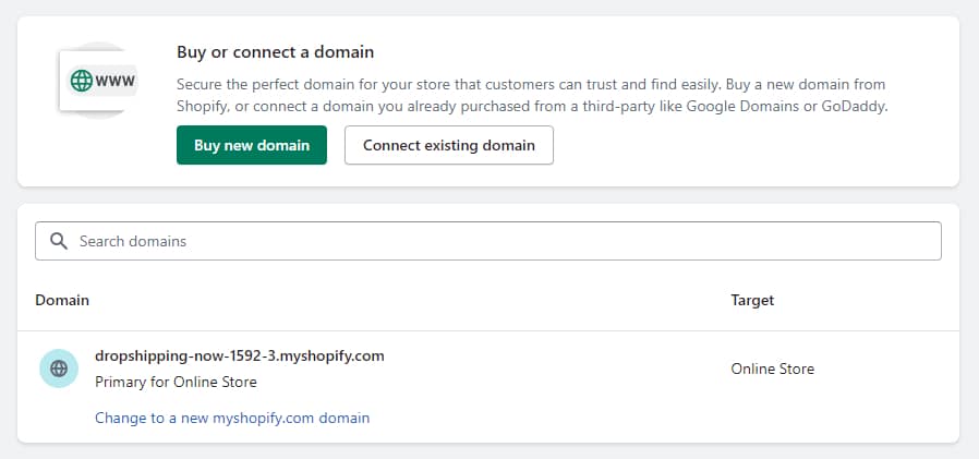 MyShopify Domain Options