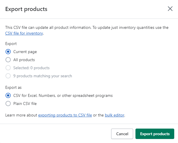 exporting products when you are cancelling a Shopify eCommerce store