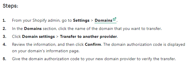 transfer shopify domain to new domain provider