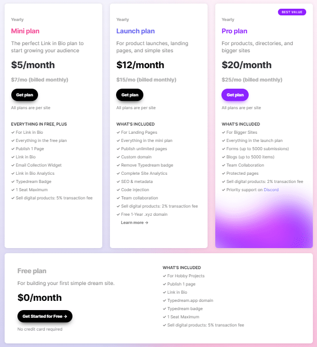 Typedream pricing plans