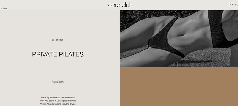 Pilates website example built on Squarespace