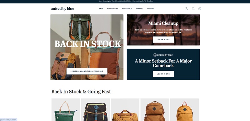 United by blue ecommerce website example
