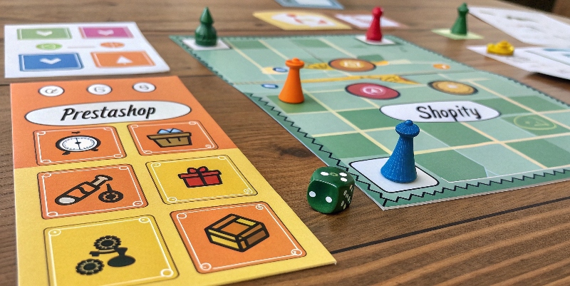 a-colorful-board-game-setup-on-a-wooden-table-comparing shopify and prestashop