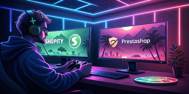 gamer deciding between Shopify and PrestaShop
