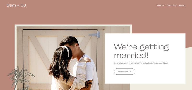 A squarespace website dedicated to a wedding