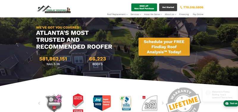 Atlanta roofing homepage for an example