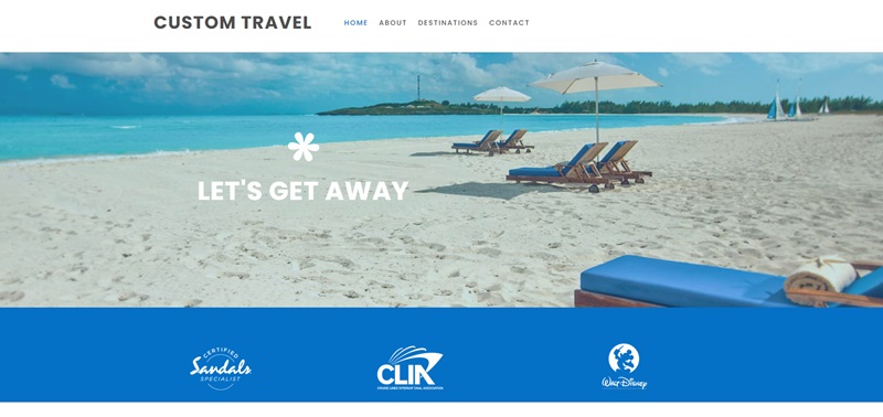 Custom Travel website homepage
