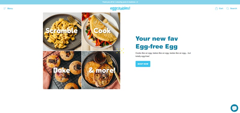 Eggcitables Plant Based Egg Website Homepage