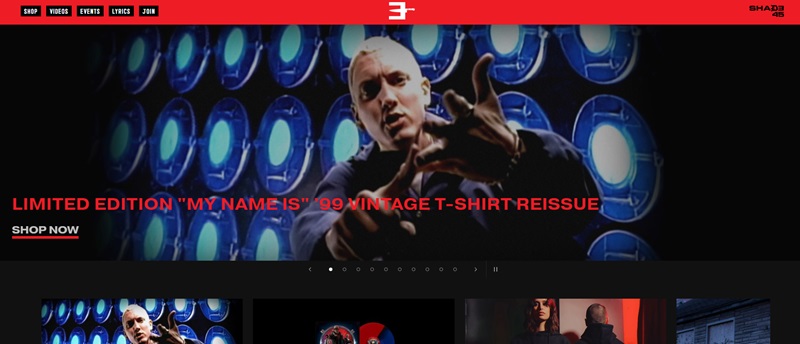 Eminem website homepage