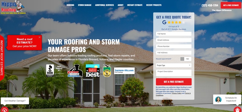 Hippo Roofing Website