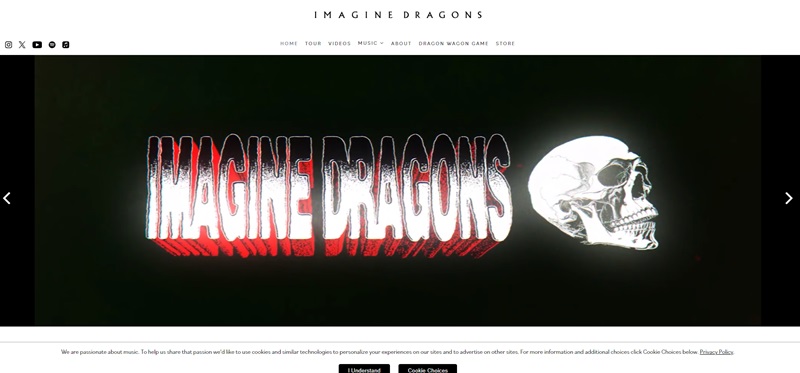 Imagine dragons website homepage