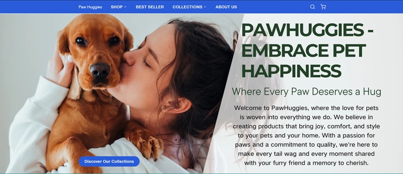 Paw Huggies website homepage