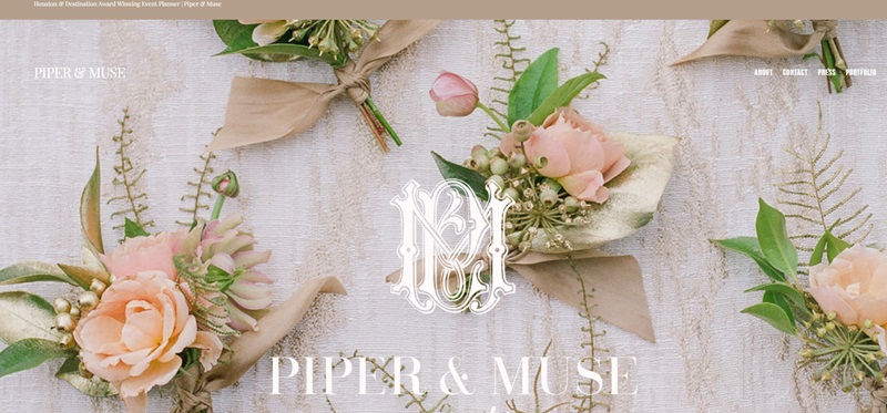 Piper and Muse event planner website homepage