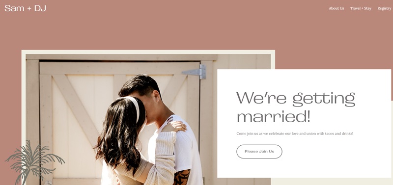 Sam & DJ wedding website homepage
