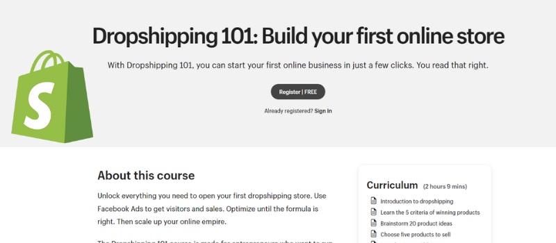 Shopify dropshipping course
