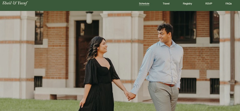 homepage of a wedding website