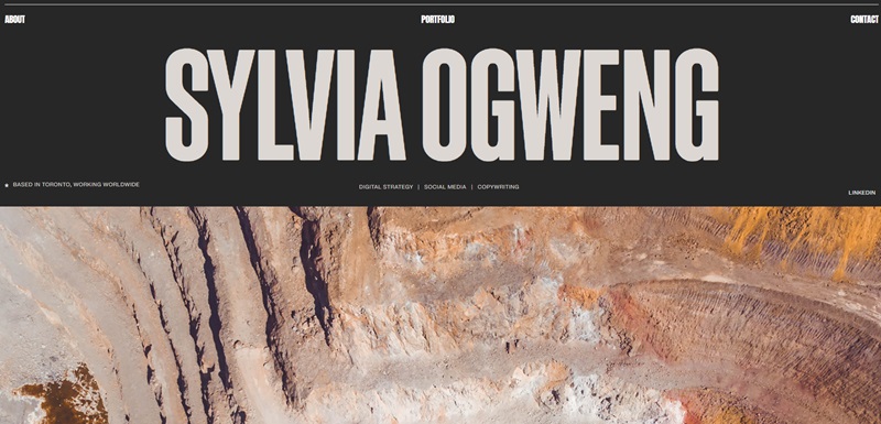 marketing portfolio website example Sylvia Ogweng homepage