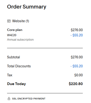 Promo code or Coupon Code applied on Squarespace