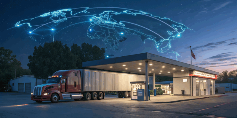 How to Create a Trucking Website. A small-town trucking garage sits peacefully, but it’s connected by glowing digital roads that stretch across the globe. On its rooftop, a glowing website homepage beams out like a satellite signal. The message: even local businesses can go global with a site.